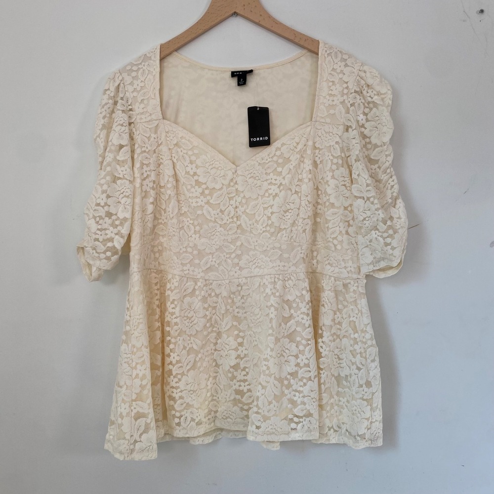 Torrid Womens Cottagecore Lace Coquette Top Size 1X Boho Country Puff Sleeve NWT